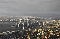 Ny- Skyline from the air on approach to LaGuardia Airport